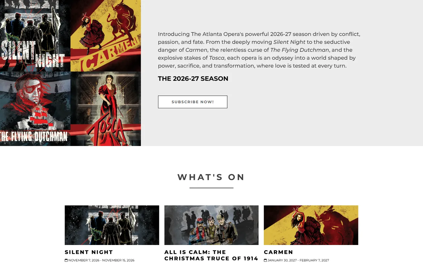 The Atlanta Opera's website: the 2026–27 season and What's On, with Silent Night, Carmen and more.