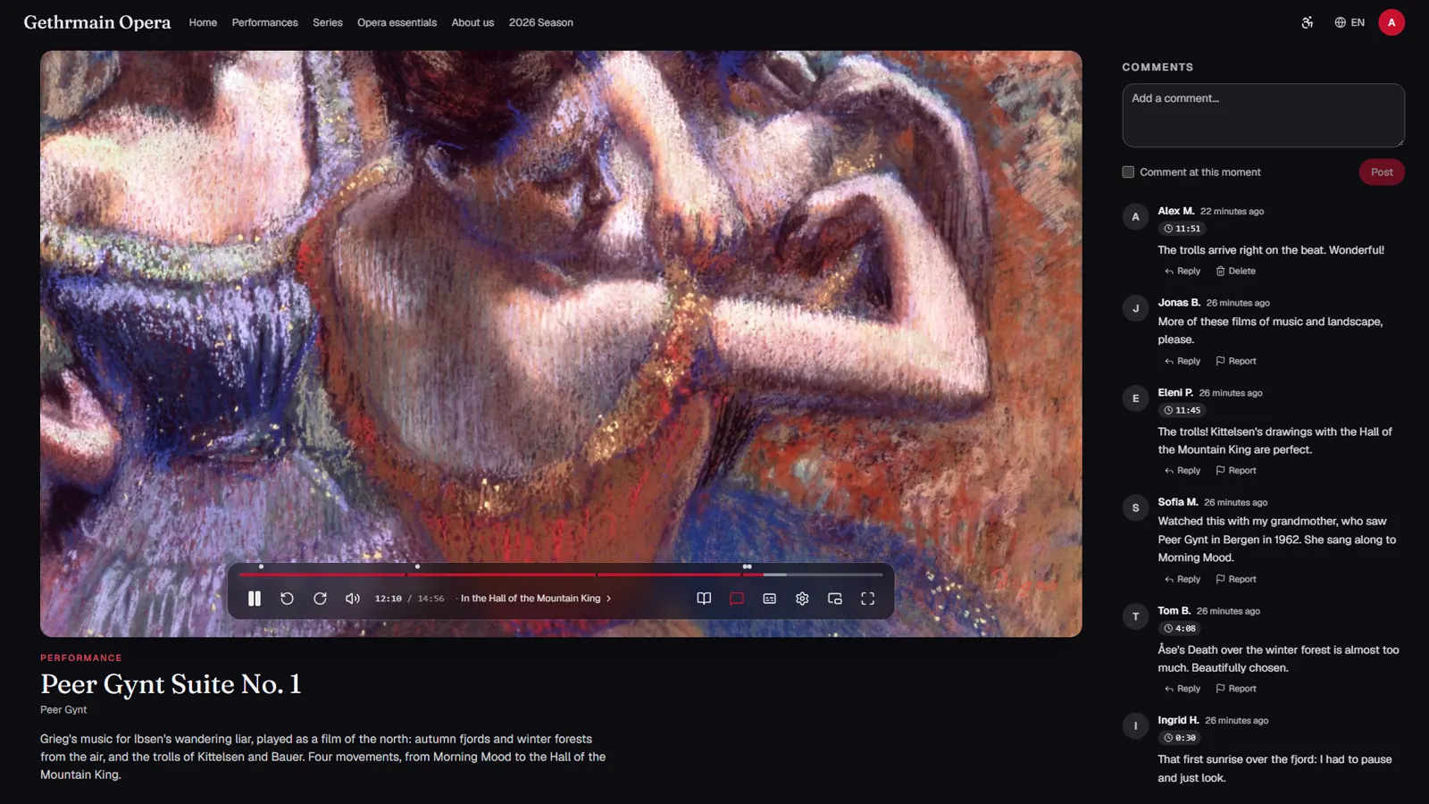 Our own player: chapters on the seek bar, subtitles, and comments at a moment of the film.